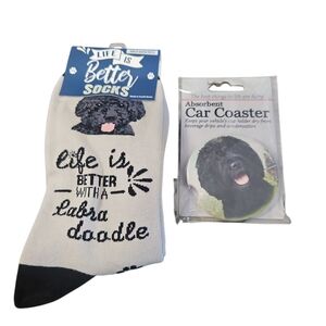 Life is Better with a Labradoodle Socks and Car Coaster Set